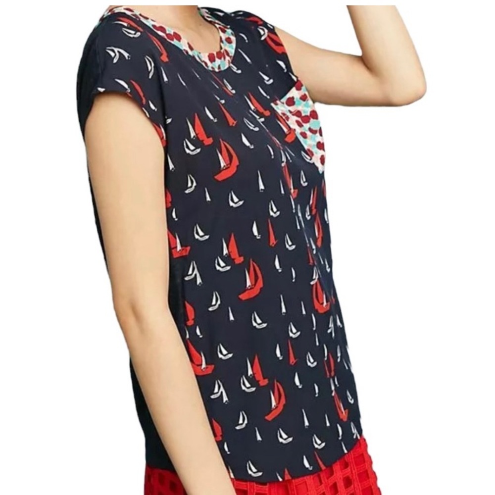 Anthropologie Porridge‎ Petani Pocket Sailboat Nautical Tee Size Small - Picture 2 of 12